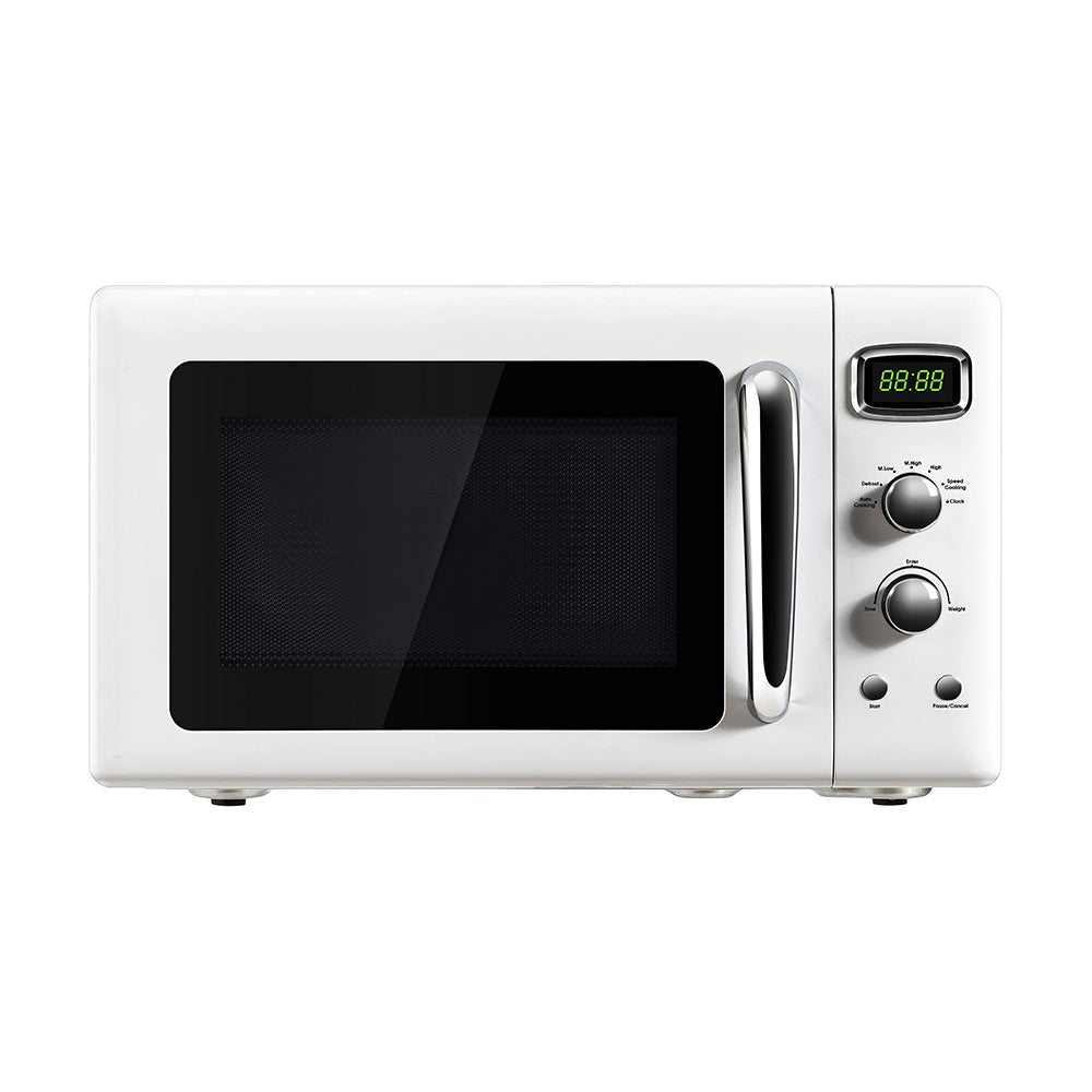 Retro 900W Microwave Oven, 0.9 Cu Ft, Defrost, Auto Cook, Child Lock