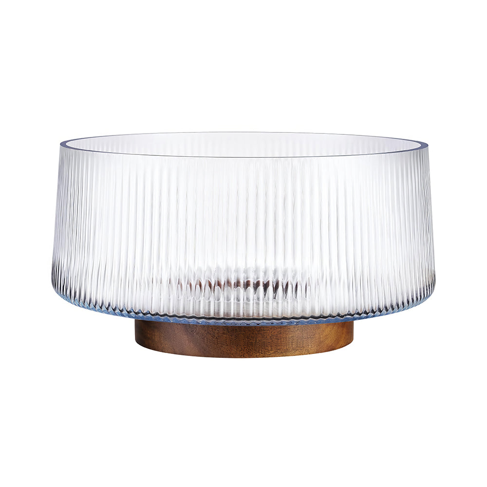 Extra Large Glass Salad Bowl with Acacia Wood Base and Wooden Serving Utensils Oversized Bowl for Family Dinners Parties