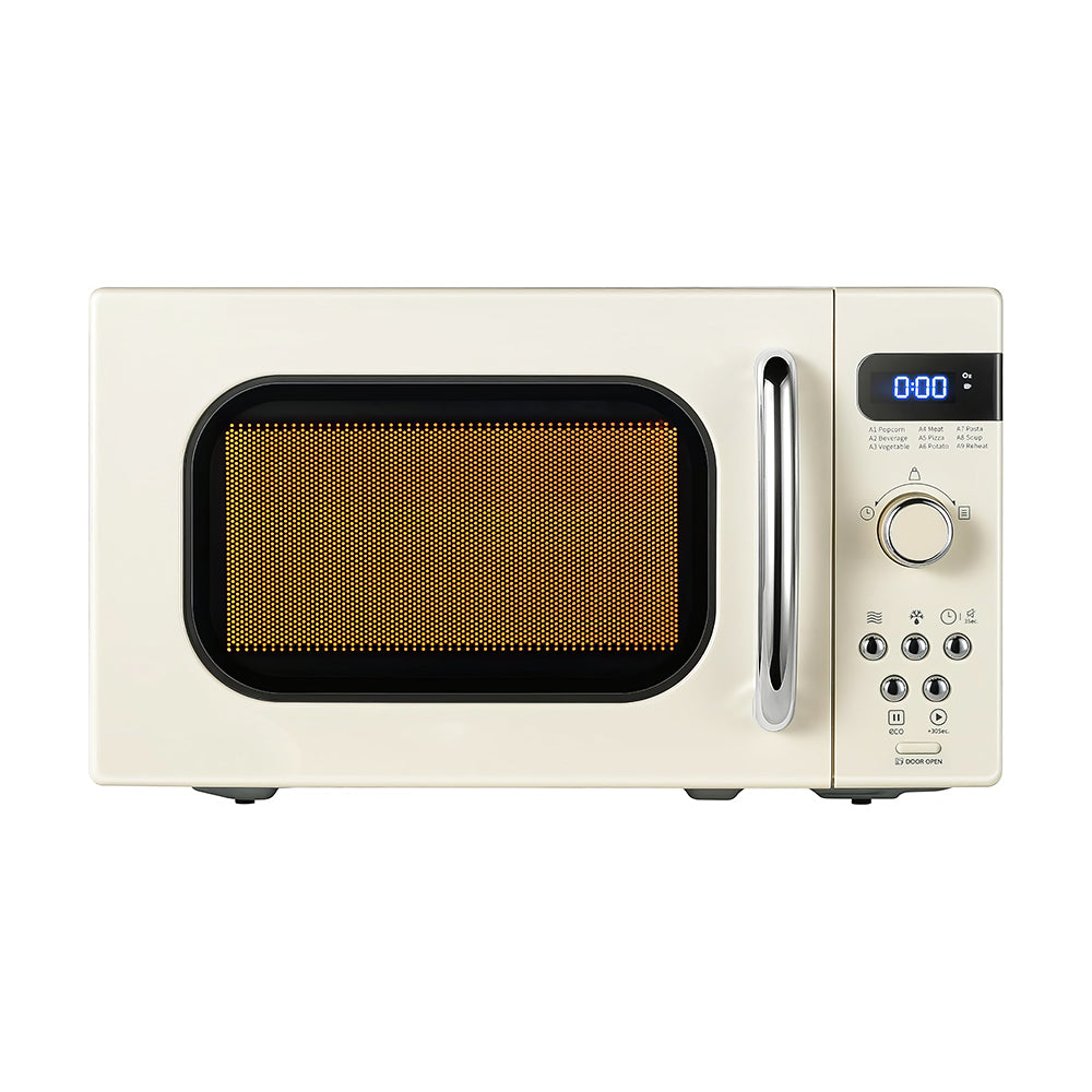 Retro 0.7 Cu Ft Microwave, 700W, 9 Preset Menus, LED Display, Compact
