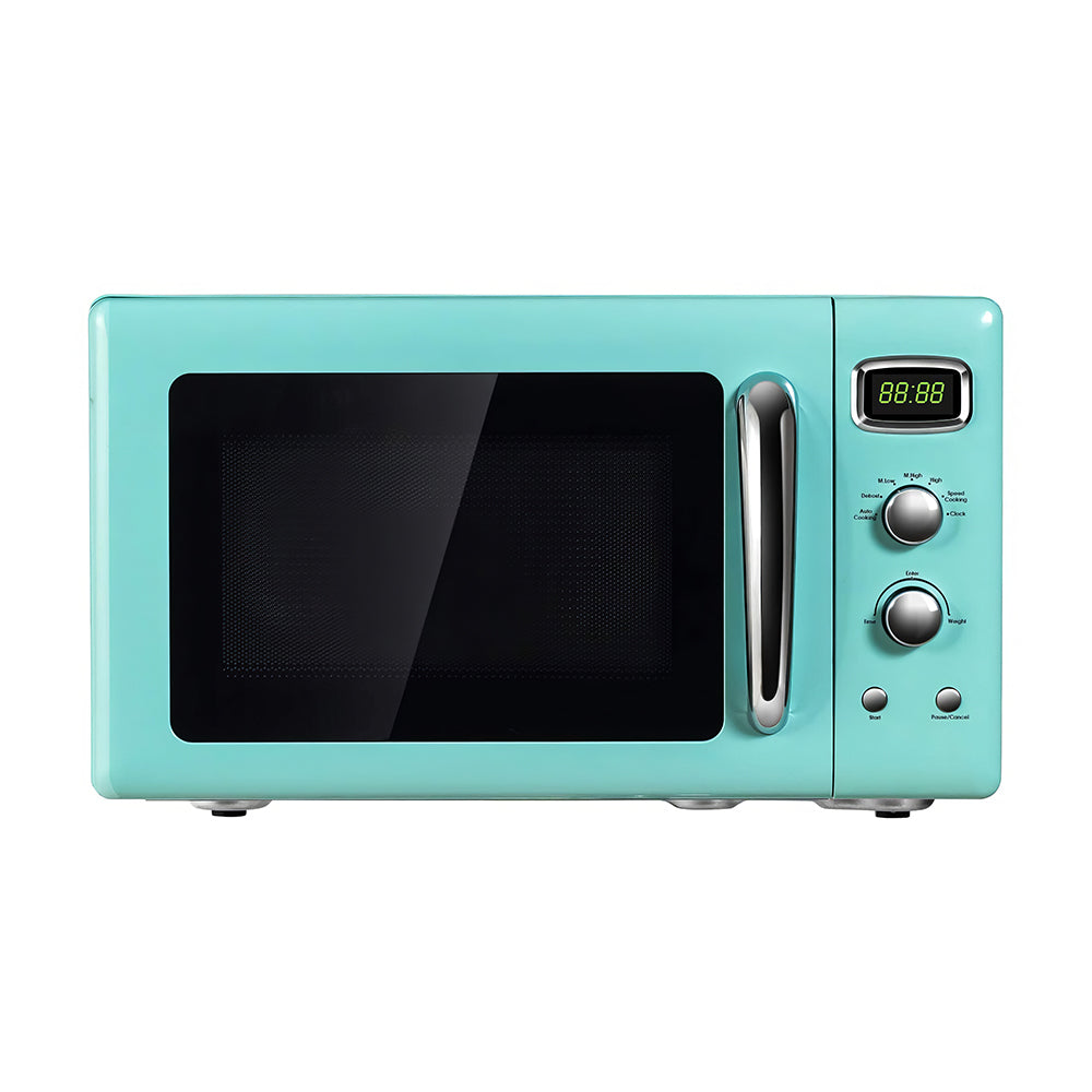 Retro 900W Microwave Oven, 0.9 Cu Ft, Defrost, Auto Cook, Child Lock