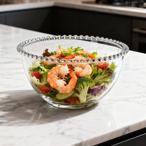 Beaded Glass Fruit Serve Salad Bowl