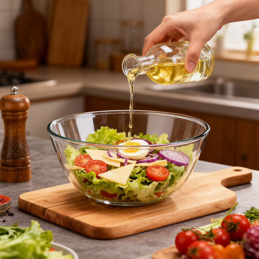 Large Glass Mixing Bowl Clear Glass Salad and Mixing Bowl for Kitchen Durable