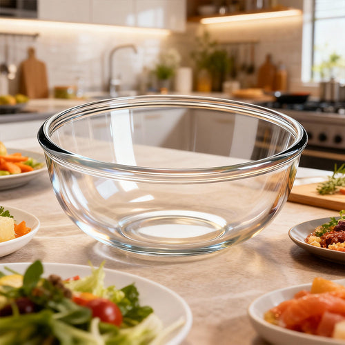 6 Quart Large Glass Mixing Bowl Clear Glass Salad and Mixing Bowl