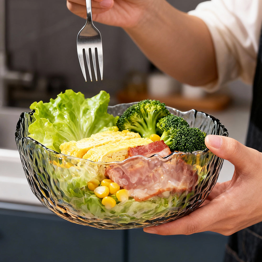 25 oz Irregular Glass Salad Bowl Serving Bowl for Kitchen Prep Fruit Snacks and Desserts