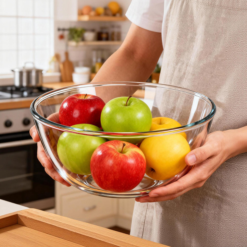 Large Glass Mixing Bowl Clear Glass Salad and Mixing Bowl for Kitchen Durable