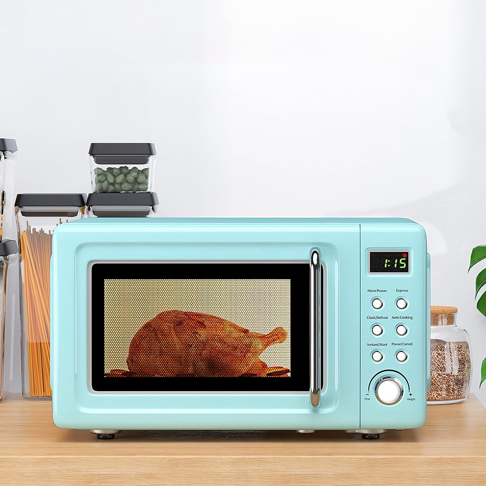 Retro 0.7 Cu Ft Microwave Oven, 700W, 5 Power Levels, LED Display